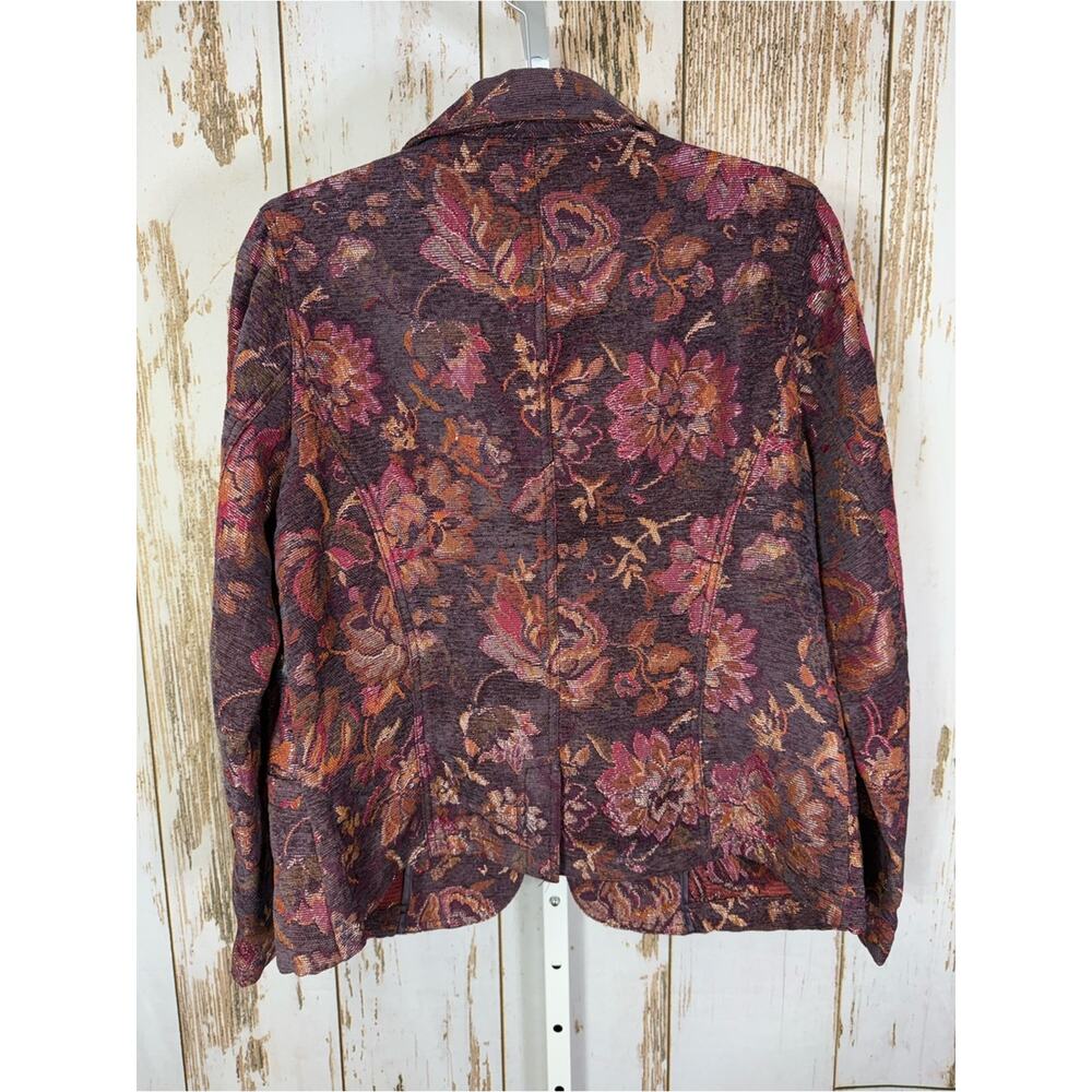 Phenix, Plum Floral Jacquard Blazer with Pink and Brown Accents. Size Medium. - Picture 6 of 6